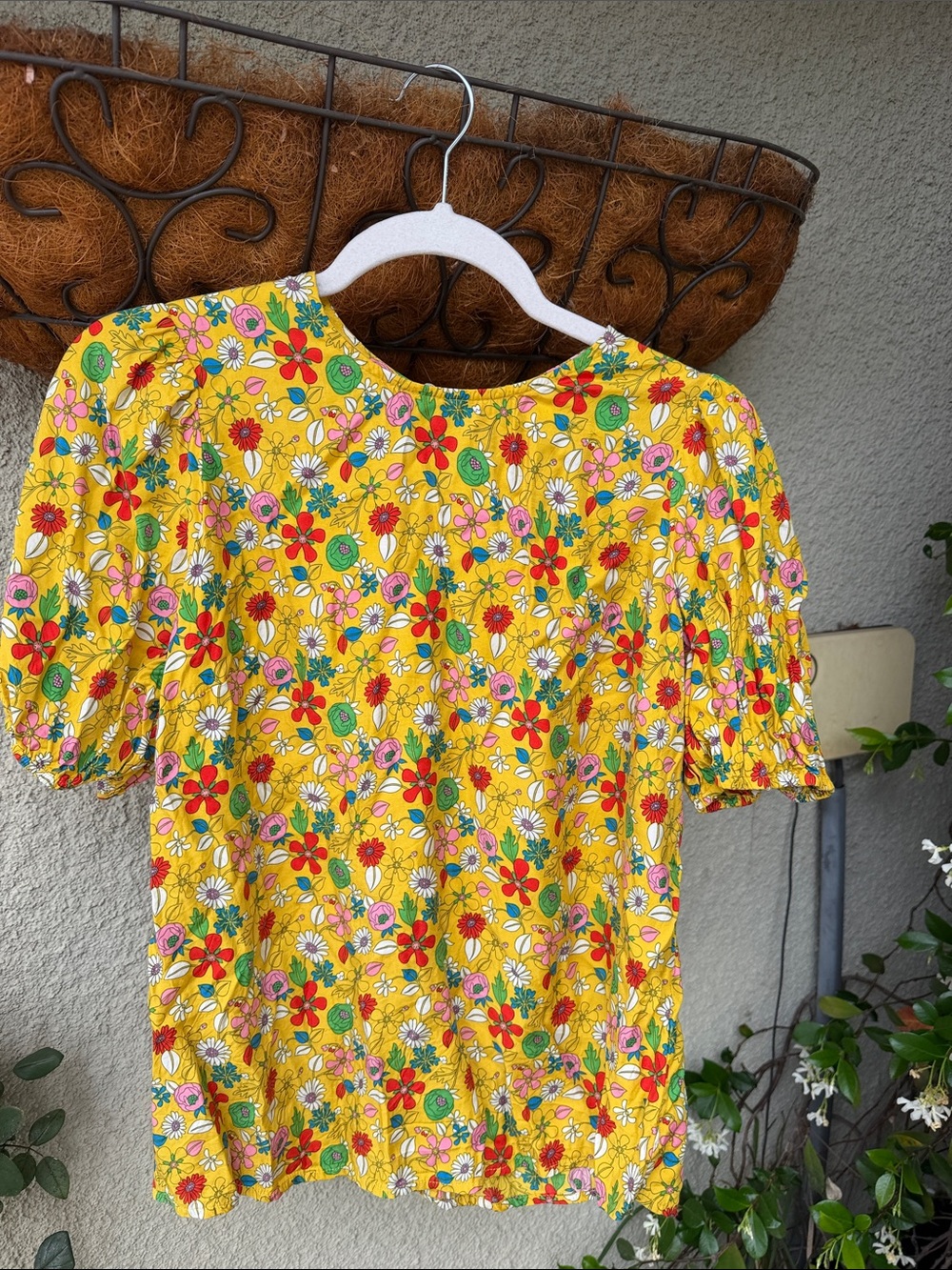 Boden Yellow Floral Puff Sleeve Blouse Silk Blend